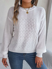 Cable-Knit Round Neck Long Sleeve Sweater - Flyclothing LLC