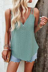 Eyelet V-Neck Double Strap Cami - Flyclothing LLC