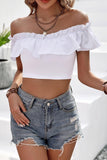 Off-Shoulder Ruffled Cropped Top - Trendsi