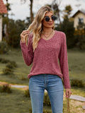 Ribbed V-Neck Long Sleeve Tee - Flyclothing LLC