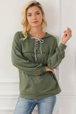 Lace-Up Exposed Seam Hoodie with Pocket - Flyclothing LLC