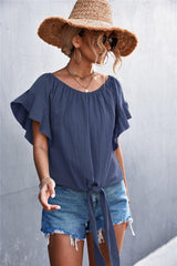 Flutter Sleeve Tie-Front Blouse - Flyclothing LLC