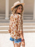 Floral V-Neck Spliced Lace Blouse