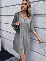 Button Down V-Neck Mini Dress - Flyclothing LLC