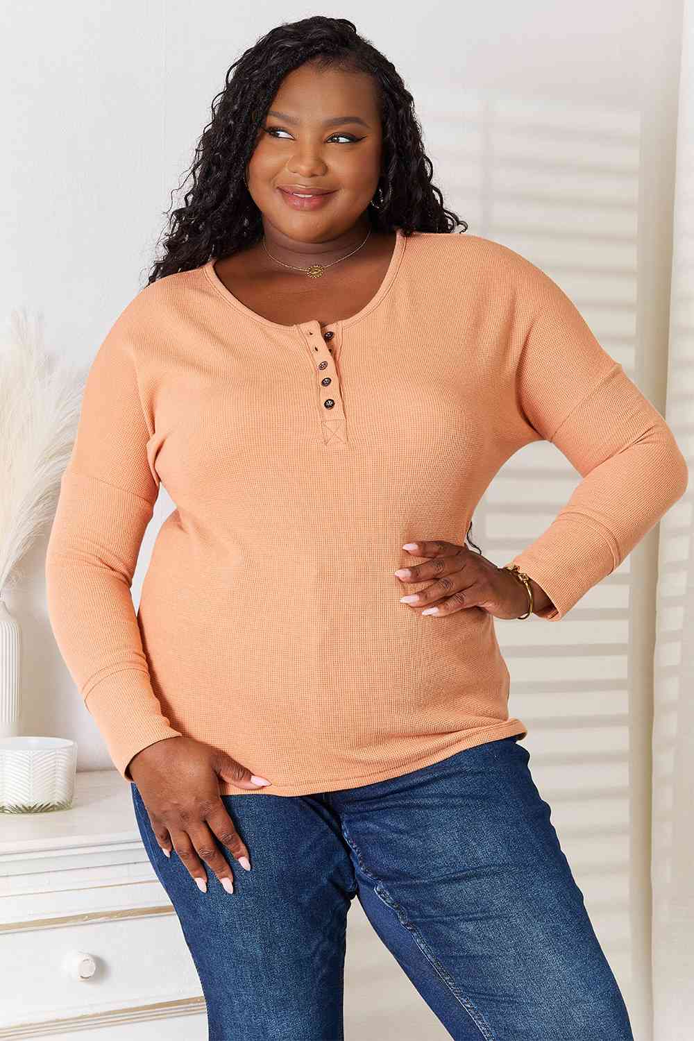 Basic Bae Half Button Long Sleeve Top - Flyclothing LLC