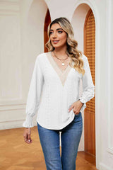 Contrast Flounce Sleeve Blouse - Flyclothing LLC