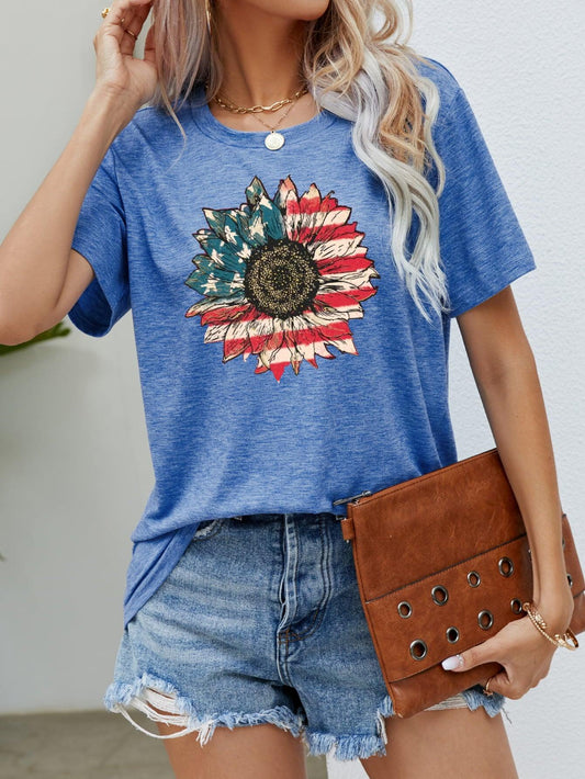 US Flag Flower Graphic Tee - Flyclothing LLC