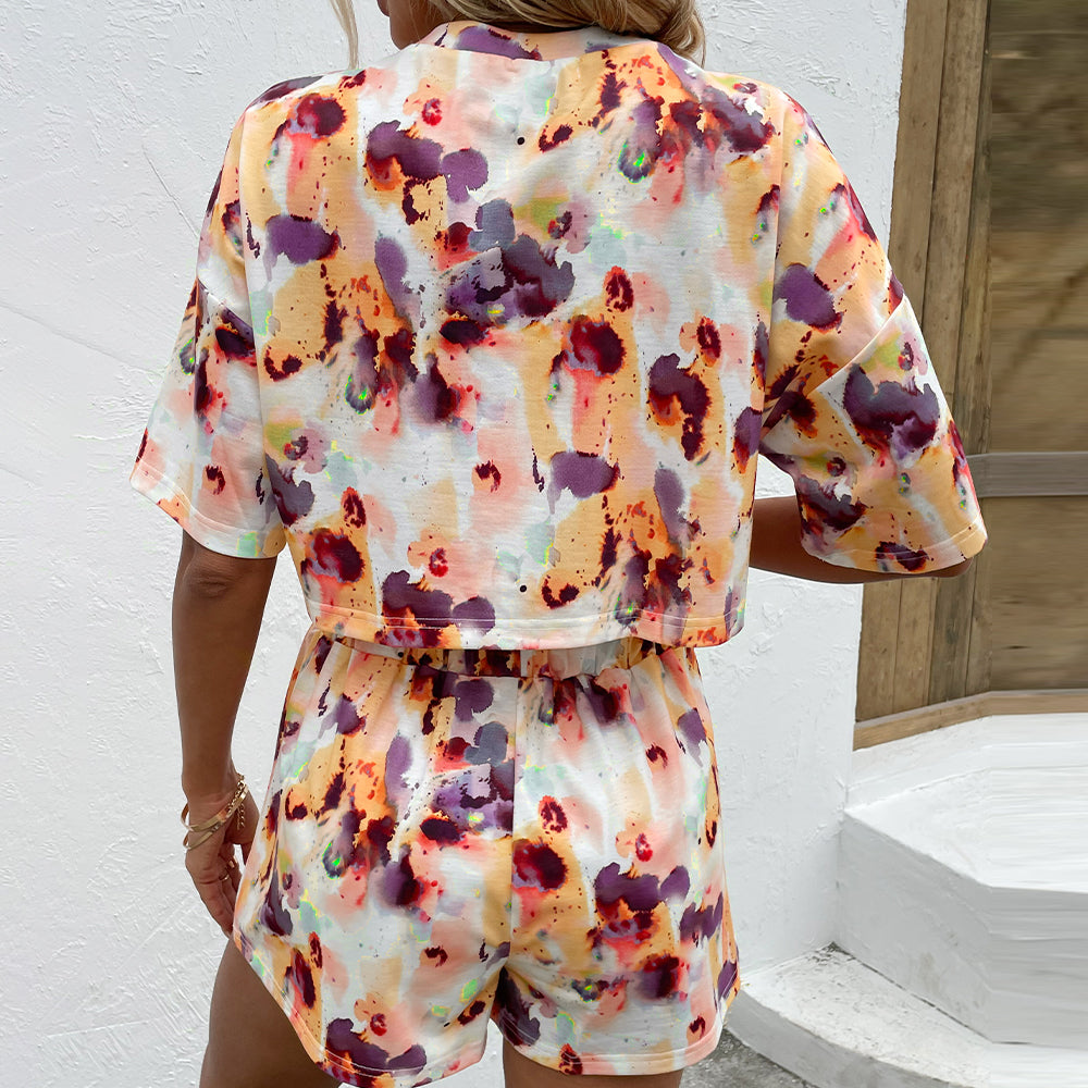 Printed Half Sleeve Top and Shorts Set - Flyclothing LLC