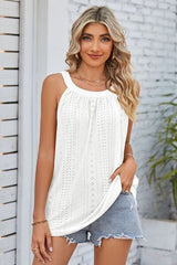 Openwork Round Neck Wide Strap Tank - Flyclothing LLC