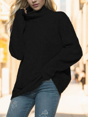 Turtleneck Drop Shoulder Long Sleeve Sweater - Flyclothing LLC