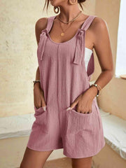 Full Size Scoop Neck Romper with Pockets - Trendsi