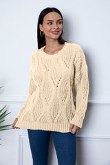 Round Neck Dropped Shoulder Sweater - Flyclothing LLC