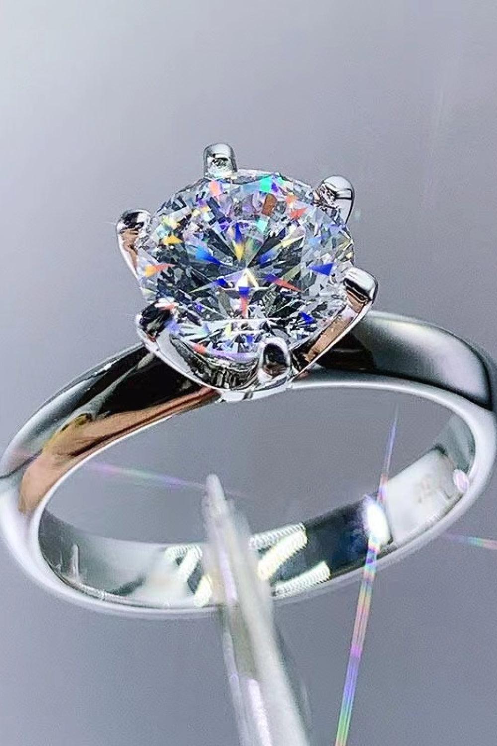 925 Sterling Silver Moissanite 6-Prong Ring - Flyclothing LLC