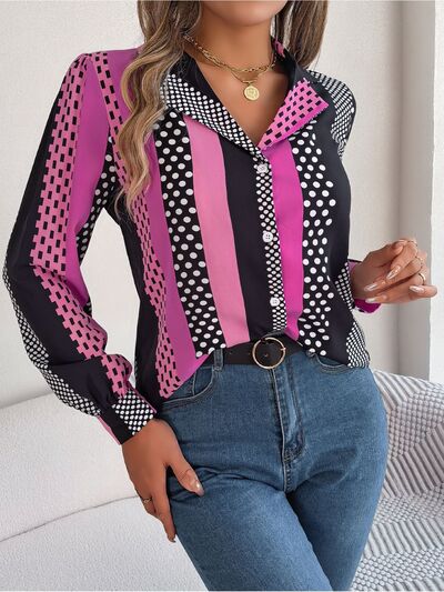 Polka Dot Contrast Long Sleeve Shirt - Flyclothing LLC