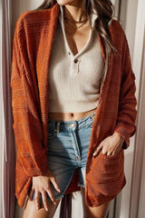 Open Front Pocketed Dropped Shoulder Cardigan - Flyclothing LLC