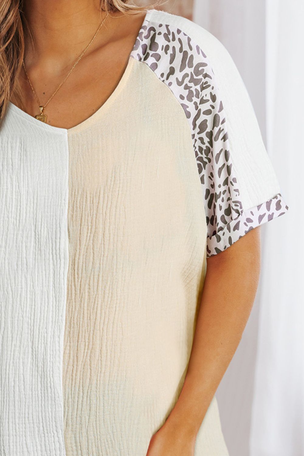 Leopard Color Block V-Neck Top - Flyclothing LLC