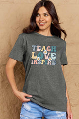 Simply Love Full Size TEACH LOVE INSPIRE Graphic Cotton T-Shirt - Flyclothing LLC