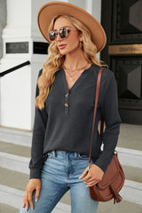 V-Neck Long Sleeve Blouse - Flyclothing LLC