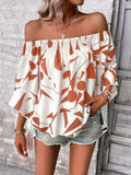 Printed Off-Shoulder Bell Sleeve Blouse - Flyclothing LLC