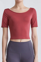 Cutout Backless Round Neck Active T-Shirt - Flyclothing LLC