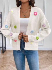 Floral Long Sleeve Open Front Cardigan - Flyclothing LLC