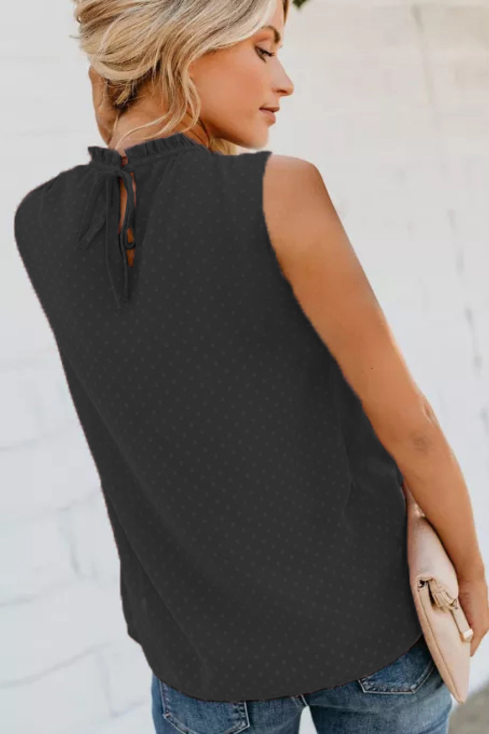 Smocked Tie Back Frill Trim Tank - Flyclothing LLC