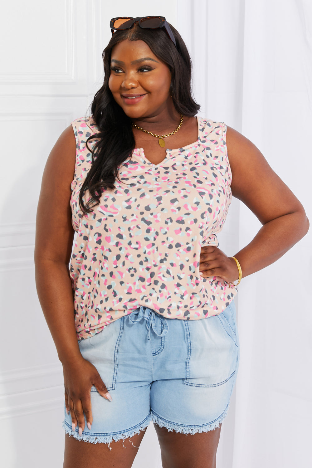 Heimish Full Size Surprise Party Printed Sleeveless Top - Flyclothing LLC