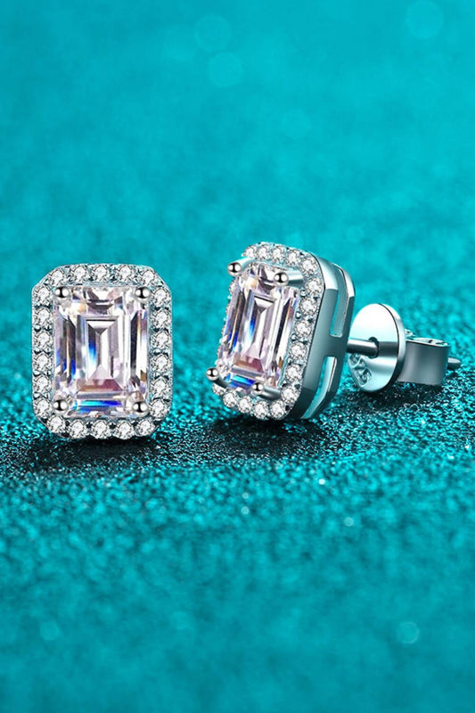 1 Carat Moissanite Rhodium-Plated Square Stud Earrings - Flyclothing LLC