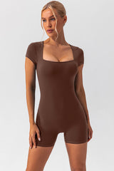 Square Neck Cap Sleeve Active Romper - Flyclothing LLC