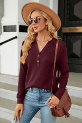 V-Neck Long Sleeve Blouse - Flyclothing LLC