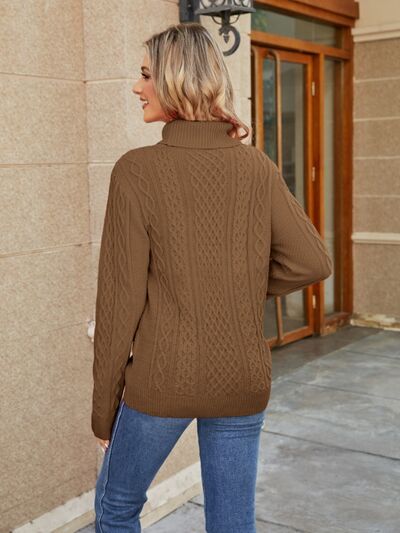 Cable-Knit Mock Neck Sweater - Flyclothing LLC