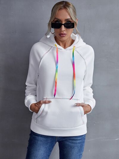 Contrast Stitching Drawstring Raglan Sleeve Hoodie - Flyclothing LLC