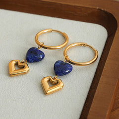 Heart Shape Lapis Lazuli Dangle Earrings - Flyclothing LLC