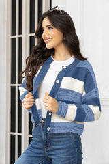 Striped Button Up Long Sleeve Cardigan - Flyclothing LLC