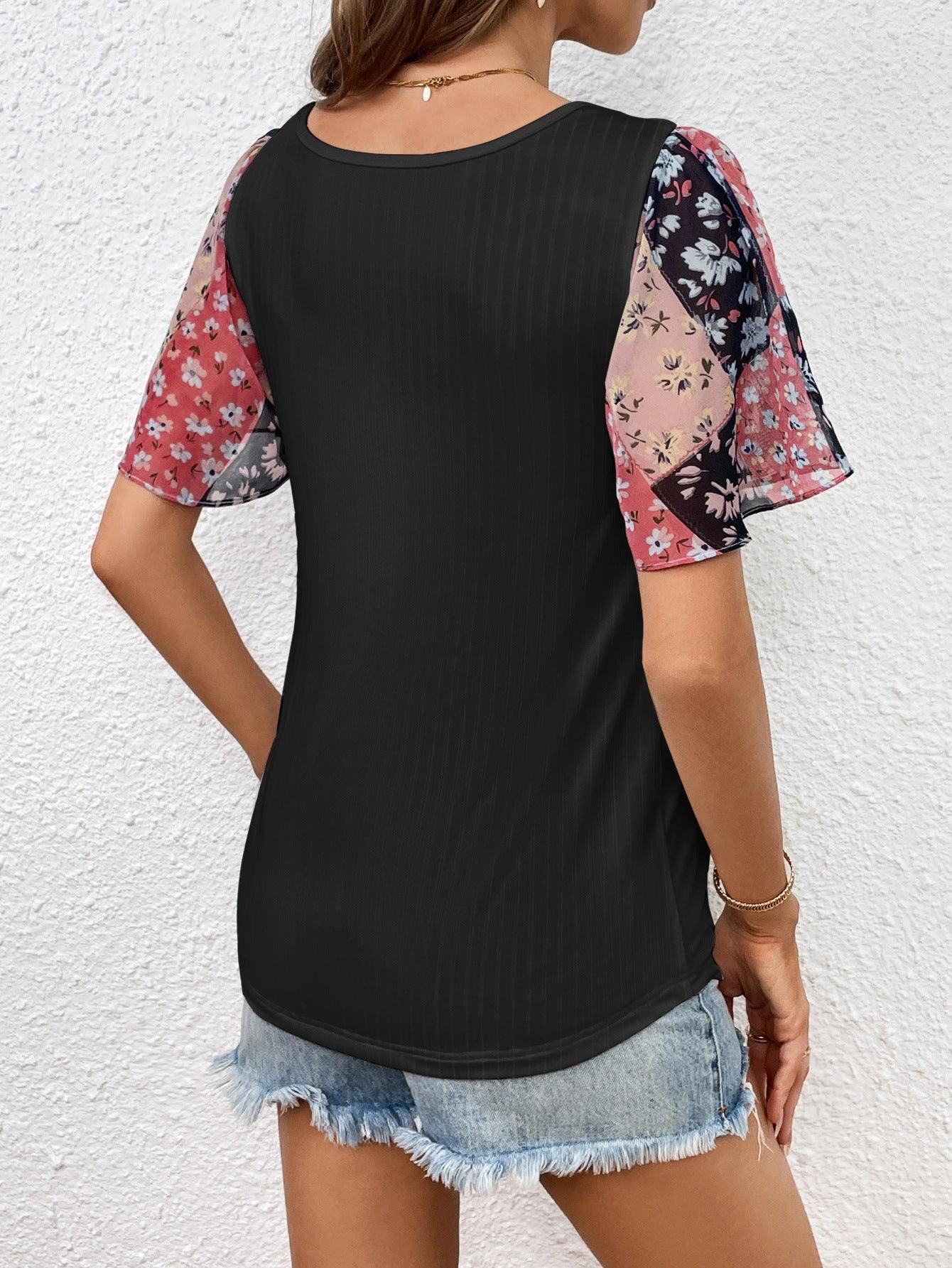 Printed Puff Sleeve Round Neck Tee - Flyclothing LLC