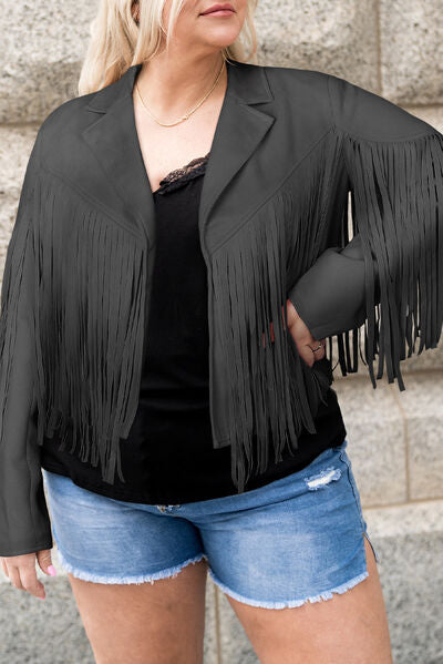 Fringe plus size jacket best sale