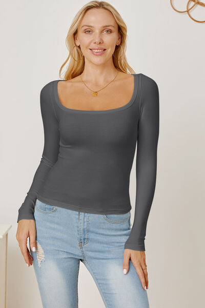 Square Neck Long Sleeve T-Shirt - Flyclothing LLC