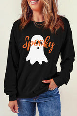 SPOOKY Ghost Graphic Round Neck Sweatshirt