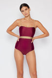 Marina West Swim Wave Break Contrast Trim One-Piece in Wine - Flyclothing LLC