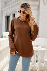 Round Neck Slit Tunic Top - Flyclothing LLC