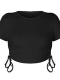 Round Neck Short Sleeve Drawstring Tee - Flyclothing LLC