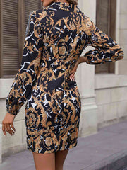 Tie Front Printed Collared Neck Shirt Dress - Flyclothing LLC