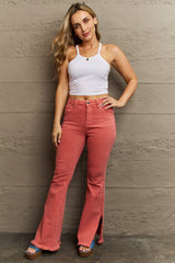 RISEN Bailey Full Size High Waist Side Slit Flare Jeans - Flyclothing LLC