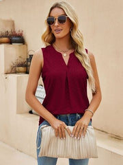 Eyelet Notched Tank - Trendsi