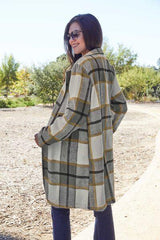 Double Take Full Size Plaid Button Up Lapel Collar Coat - Flyclothing LLC