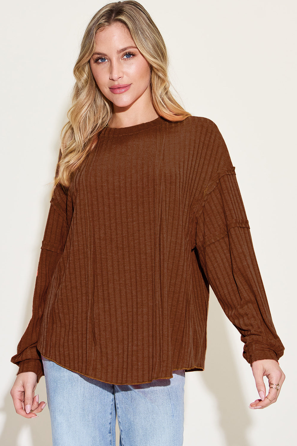 Basic Bae Full Size Ribbed Round Neck Long Sleeve T-Shirt - Flyclothing LLC