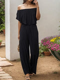 Off-Shoulder Wide Leg Jumpsuit - Trendsi