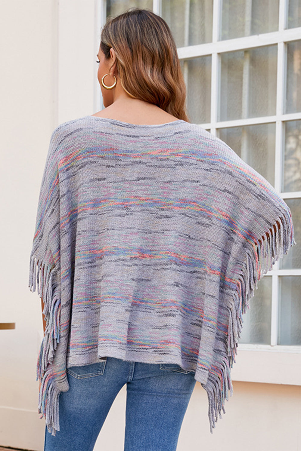 Color Block Fringe Detail Poncho – Flyclothing LLC