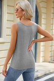 Decorative Button Round Neck Tank - Flyclothing LLC