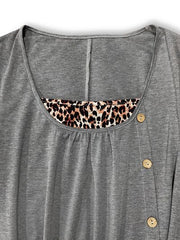 Plus Size Leopard Decorative Button Dress - Flyclothing LLC